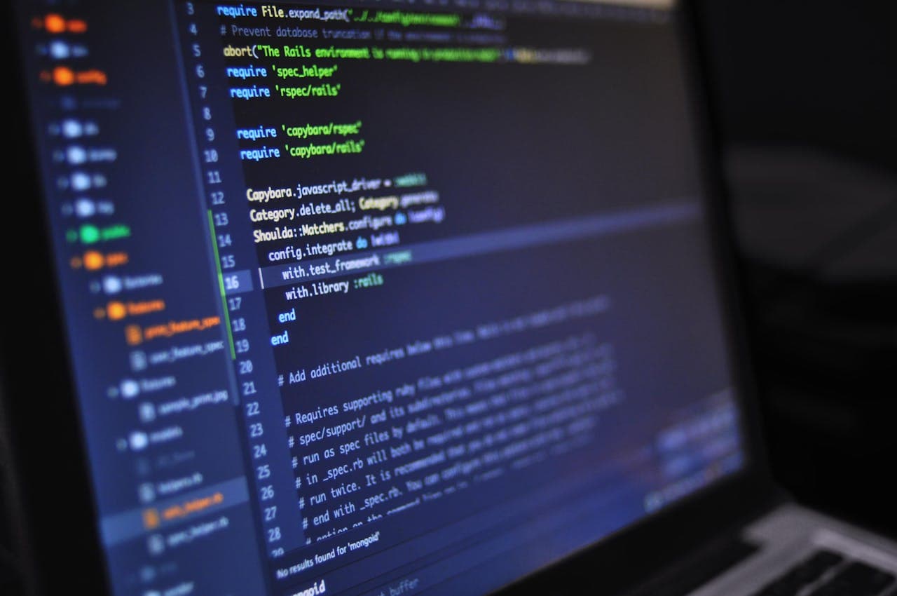 Software engineering — code on screen in a dark environment