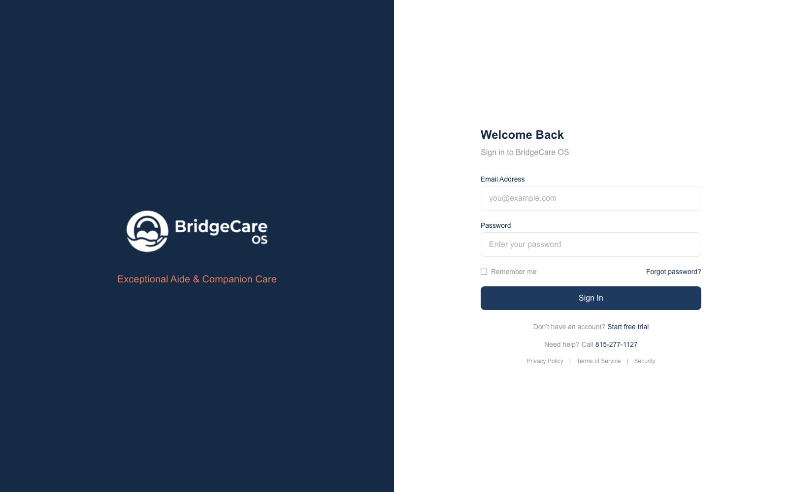BridgeCare OS — live production screenshot