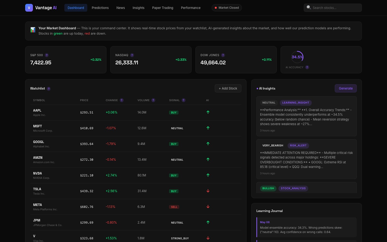 Vantage AI — live production screenshot
